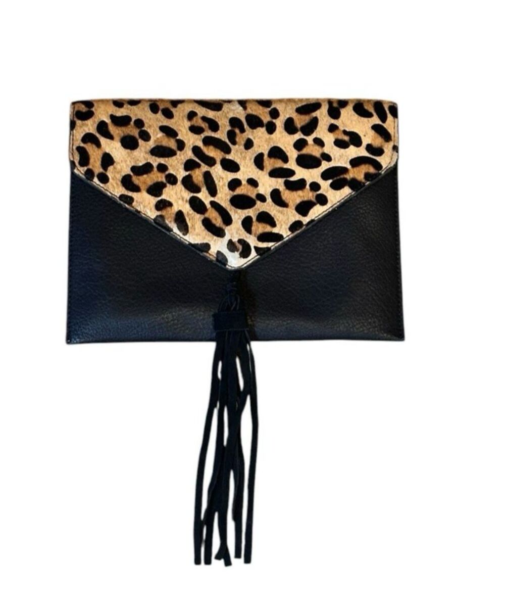 Street Level Clutch Black Cheetah Animal Print purse magnet Closure boho chic
